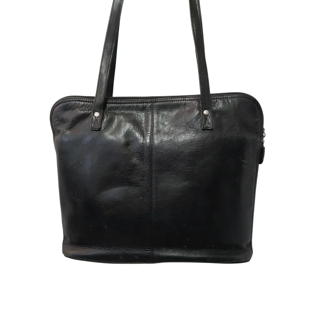 LATICO! RICH BLACK GENUINE LEATHER ZIP OPEN SHOULDER LAPTOP CASE, BRIEFCASE!